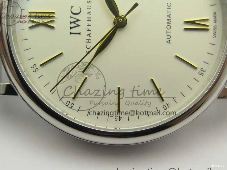 MIROTIME 0701 Breathable Portofino IW356501 SS V3 MK 1:1 Best Edition White Dial Gold Markers On SS Mesh Bracelet MIYOTA 7197